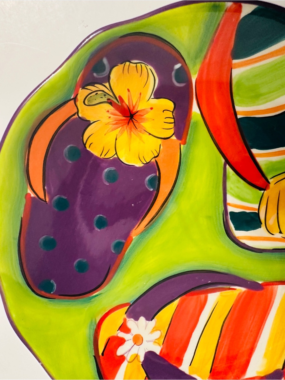 Clay Art StoneLite Flip Flops Hand Painted Beach Plate - Picture 3 of 8